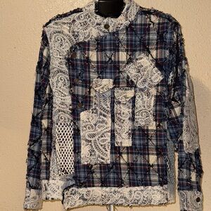 POL Medium OVERSIZED Patchwork, Lace, mixed fabric boho plaid button down jacket